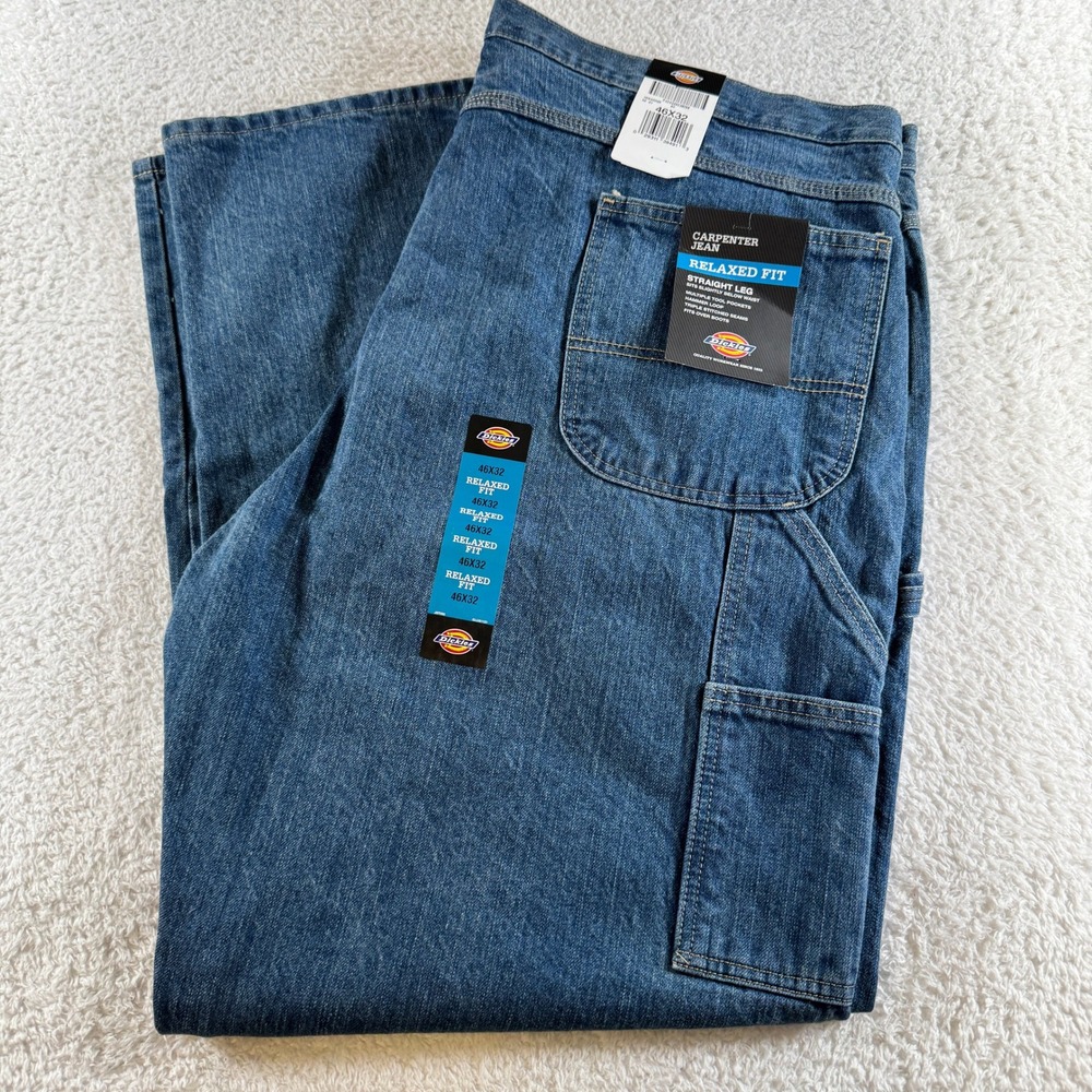 Men's 46x32 Dickies Relaxed Fit Straight Leg Jeans Carpenter Pants NEW NWT Blue